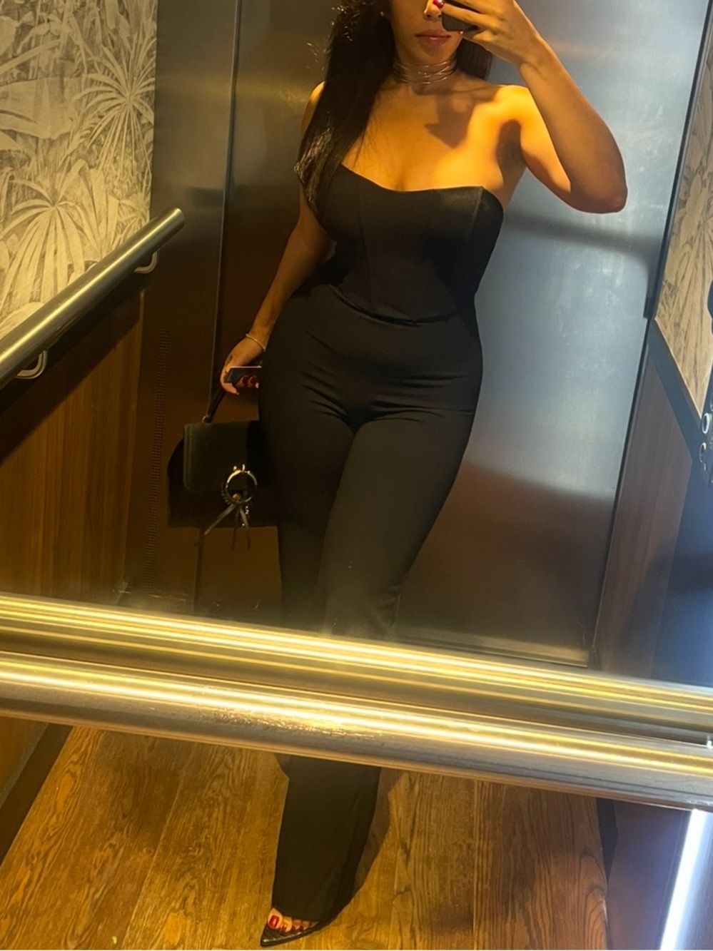 Fashion Nova Black Strapless Jumpsuit with Flared Legs